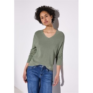 Street One pullover lurex vhals zachtgroen